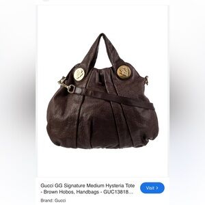Authentic Gucci GG Signature Medium Hysteria Brown Hobo Leather Bag